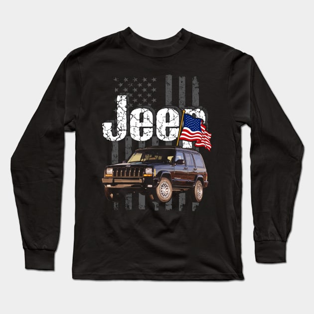 XJ-series Jeep Cherokee Jeepcar JEEP Flag Long Sleeve T-Shirt by alex77alves